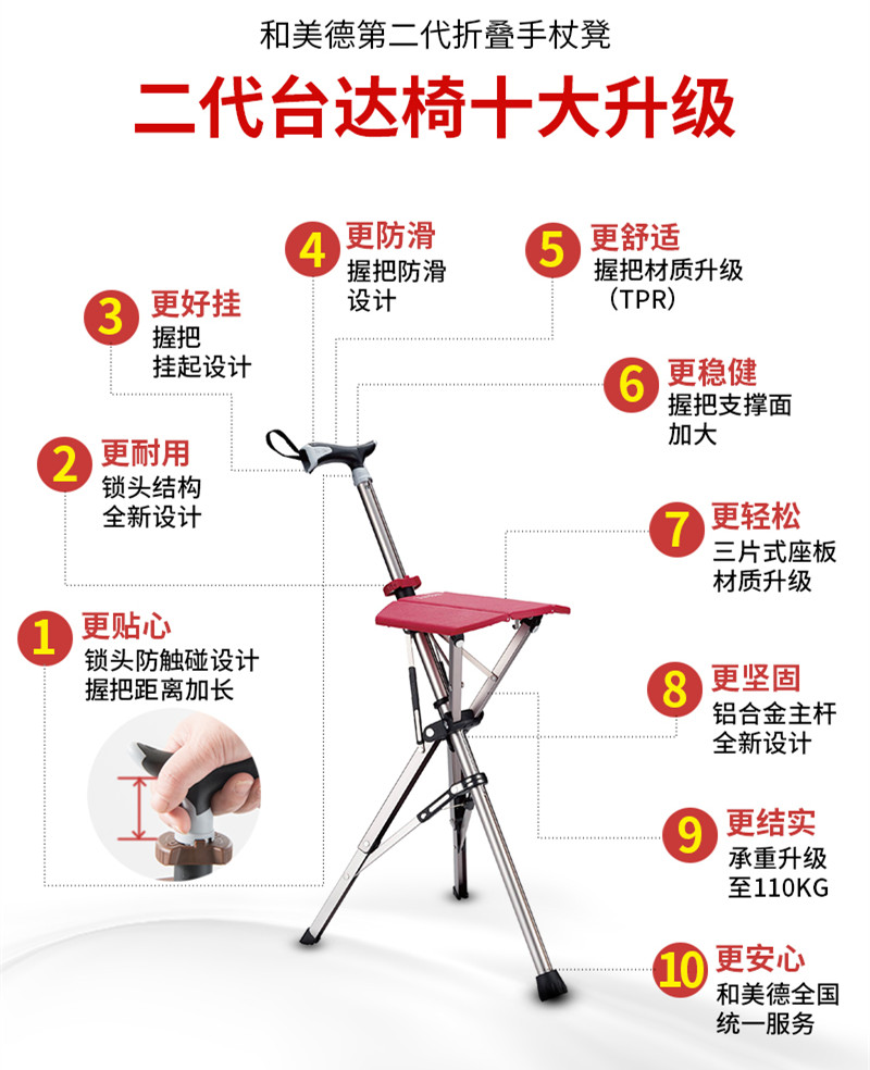 和美德第二代折叠手杖凳（二代台达椅）